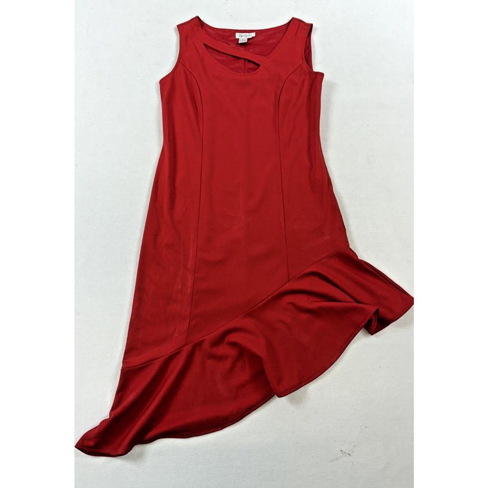 Vtg Y2K Spiegel Red Asymmetrical Ruffle Slit top Dress Minimalist Retro Chic